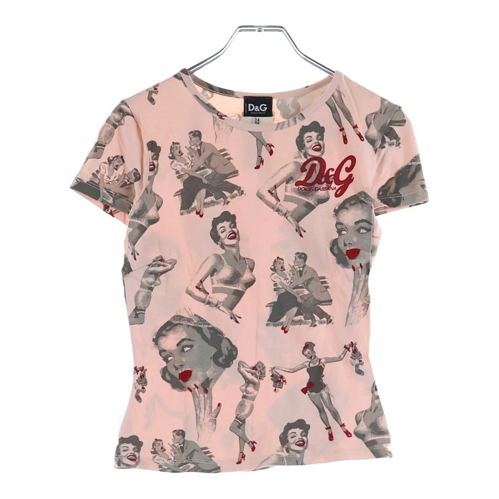 DOLCE & GABBANA(ドルチェアンドガッバーナ) 00S Pinup girl ピンナップガールプリント Tシャツカットソー ピンク レディース