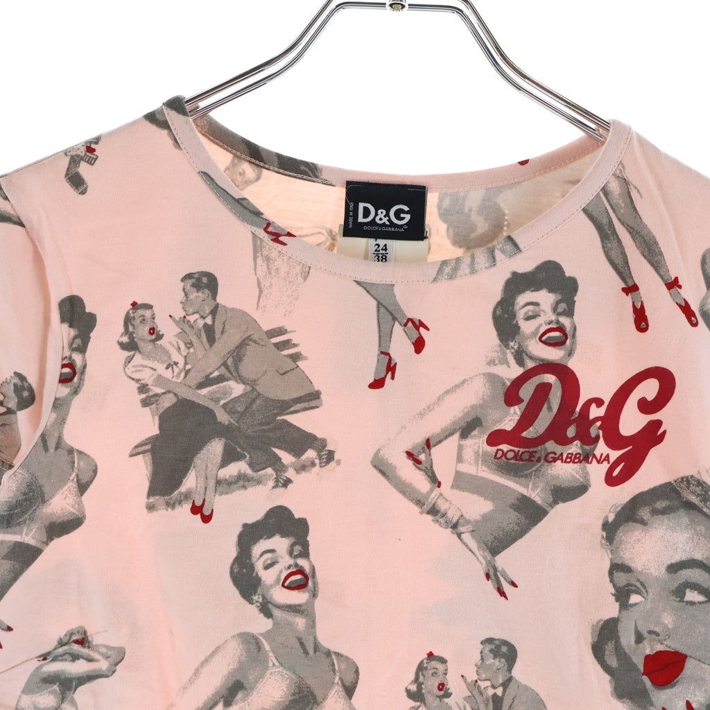 DOLCE & GABBANA(ドルチェアンドガッバーナ) 00S Pinup girl ピンナップガールプリント Tシャツカットソー ピンク レディース