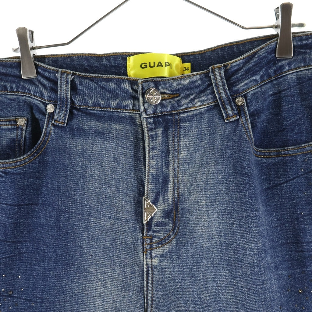 GUAPI(グアピ) ライトストーン ブーツカット フレアデニムパンツ インディゴ