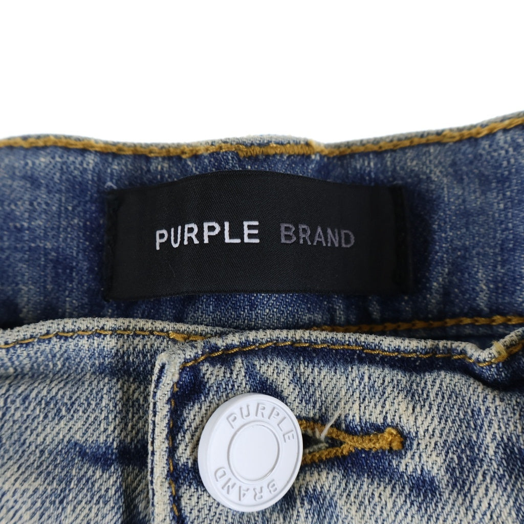 PURPLE BRAND(パープルブランド) LOW RISE SKINNY JEAN ローライズ ペイント加工 ダメージデニムパンツ アイスブルー P001