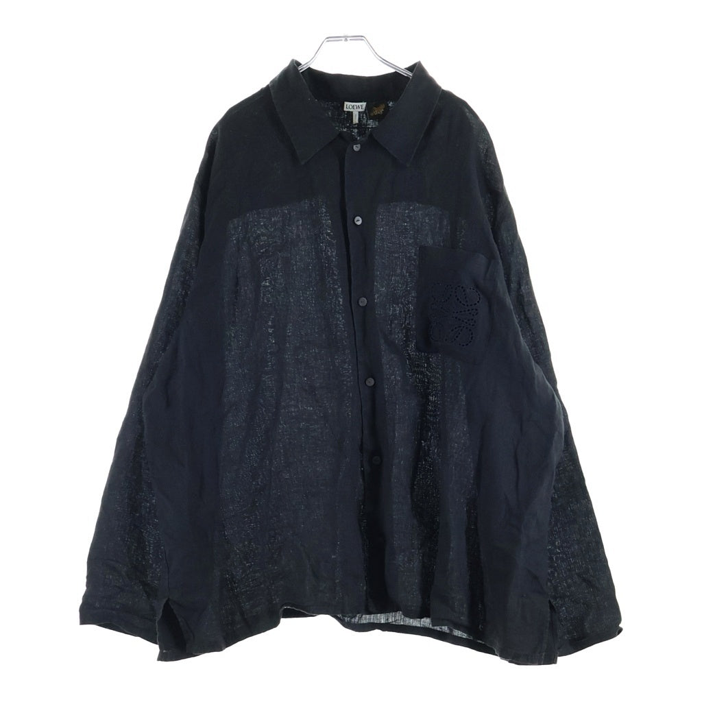 LOEWE(ロエベ) ANAGRAM POCKET SHIRT アナグラム ポケット リネン長袖シャツ ブラック H616Y05X63