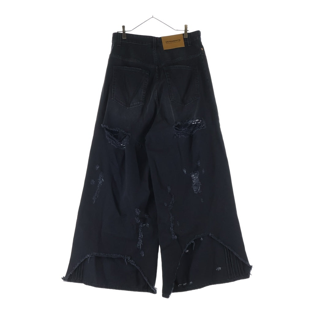 VETEMENTS(ヴェトモン) 23SS ダクラッシュ加工 デストロイ インサイドアウト バギーデニムパンツ ブラック UA65PA840B