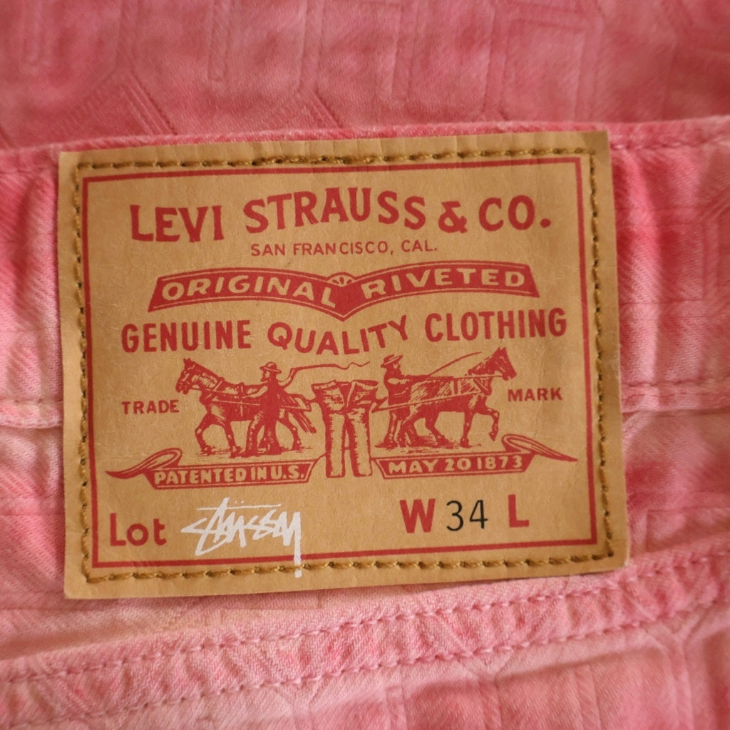 STUSSY(ステューシー) ×Levi's 総柄 ストレート デニムパンツ ピンク PC9-A5219-0000