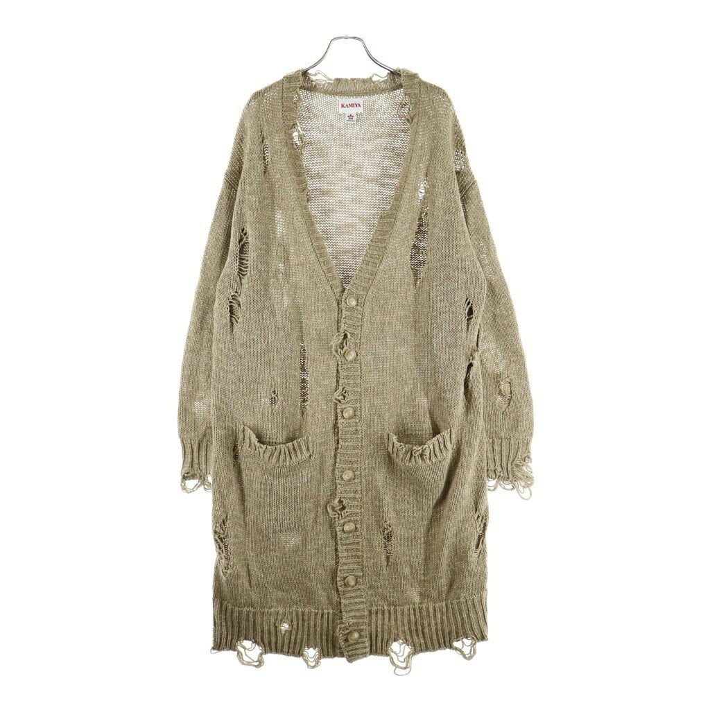 KAMIYA(カミヤ) 26AW Damaged Low Gauge Long Cardigan ダメージドローゲージカーディガン G17CD077 ロングカーディガン ベージュ