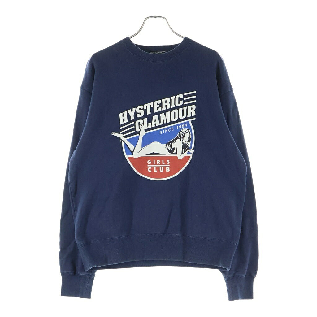 HYSTERIC GLAMOUR(ヒステリックグラマー) 23AW GIRLS CLUB ロゴプリント クルーネックスウェットトレーナー ネイビー 02233CS11
