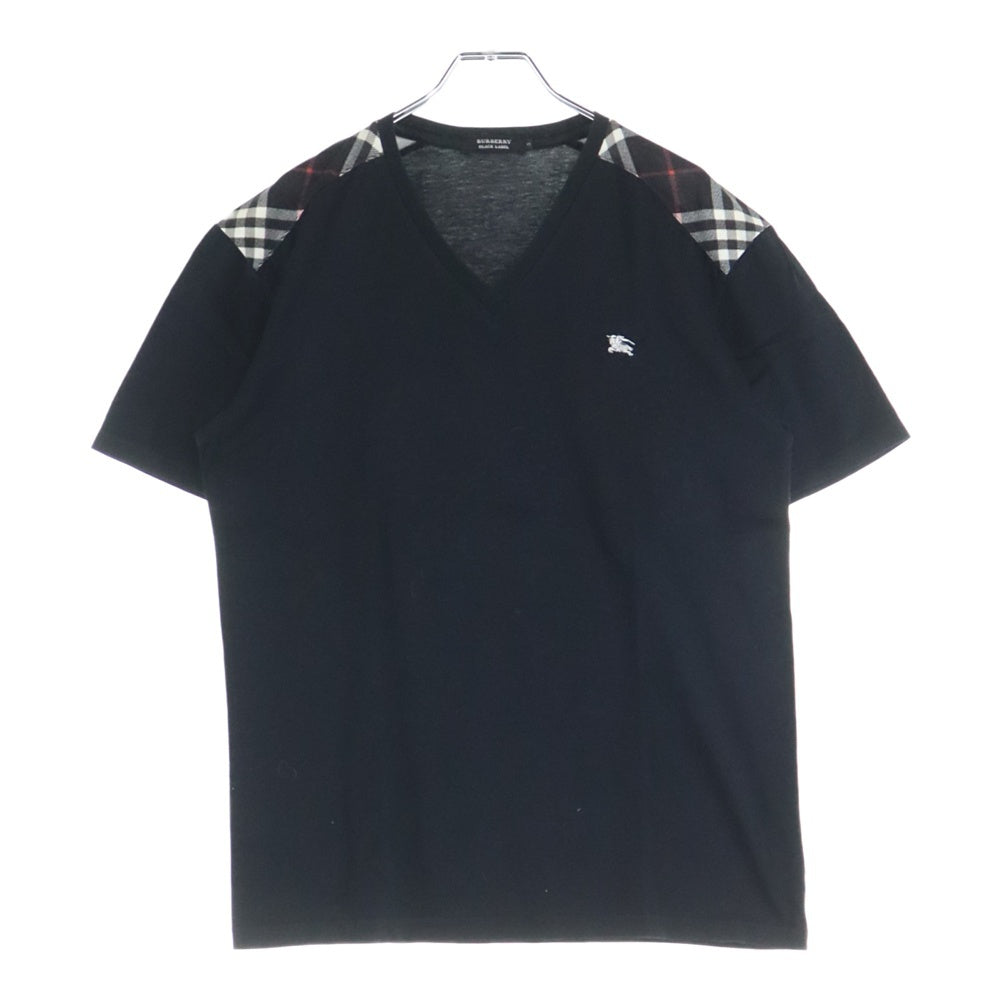 BURBERRY BLACK LABEL(バーバリー ブラックレーベル) ロゴ刺繍 Vネック 半袖Tシャツ カットソー ブラック