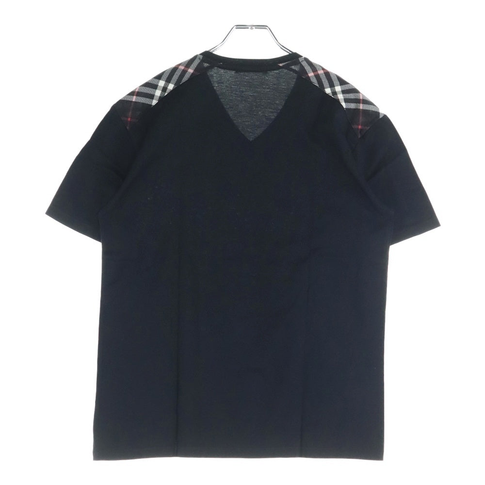 BURBERRY BLACK LABEL(バーバリー ブラックレーベル) ロゴ刺繍 Vネック 半袖Tシャツ カットソー ブラック