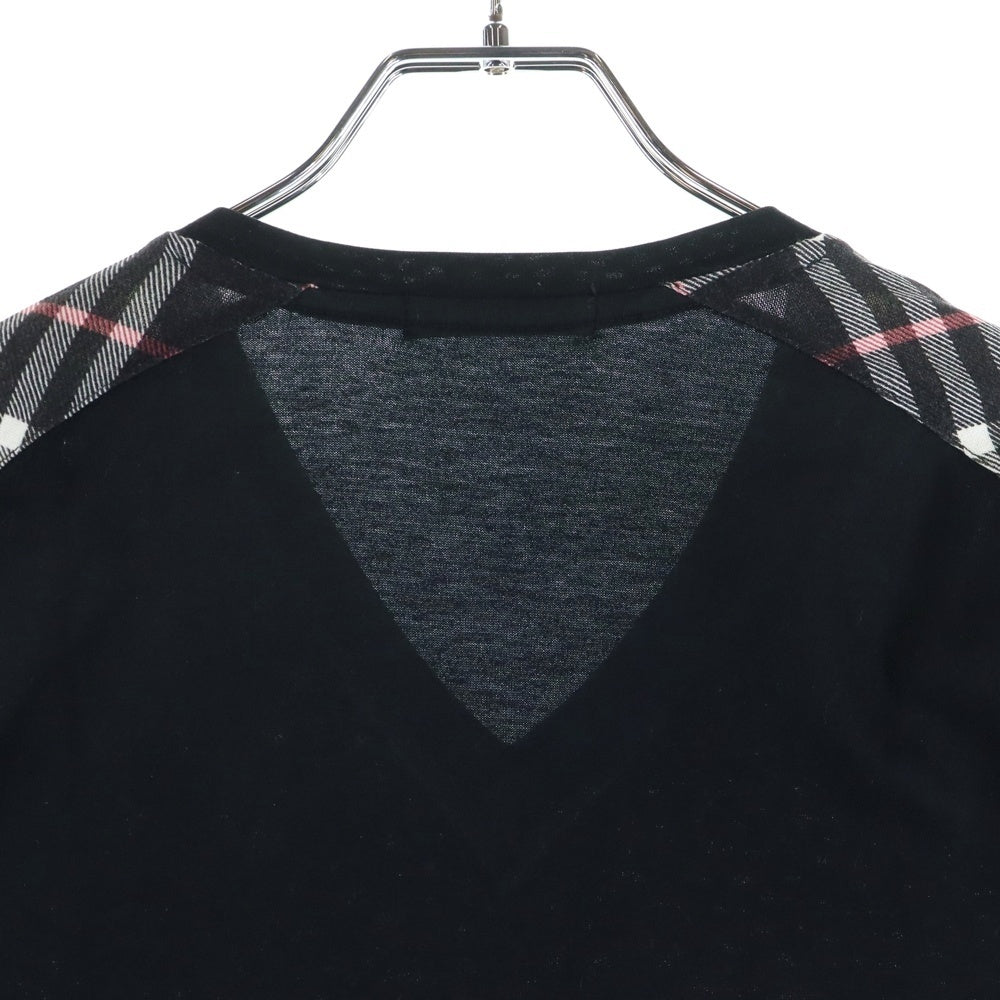 BURBERRY BLACK LABEL(バーバリー ブラックレーベル) ロゴ刺繍 Vネック 半袖Tシャツ カットソー ブラック