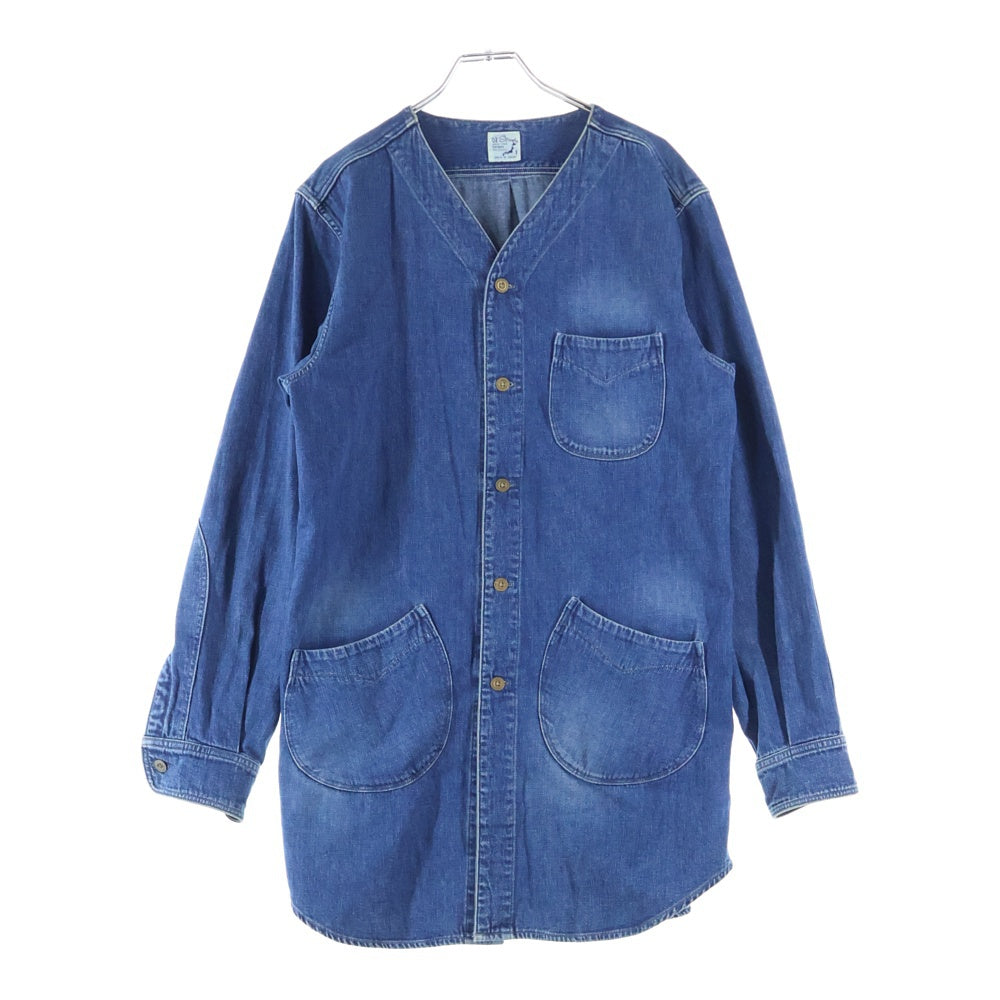 orslow(オアスロー) ノーカラー フロントボタン デニム ロングジャケット インディゴブルー