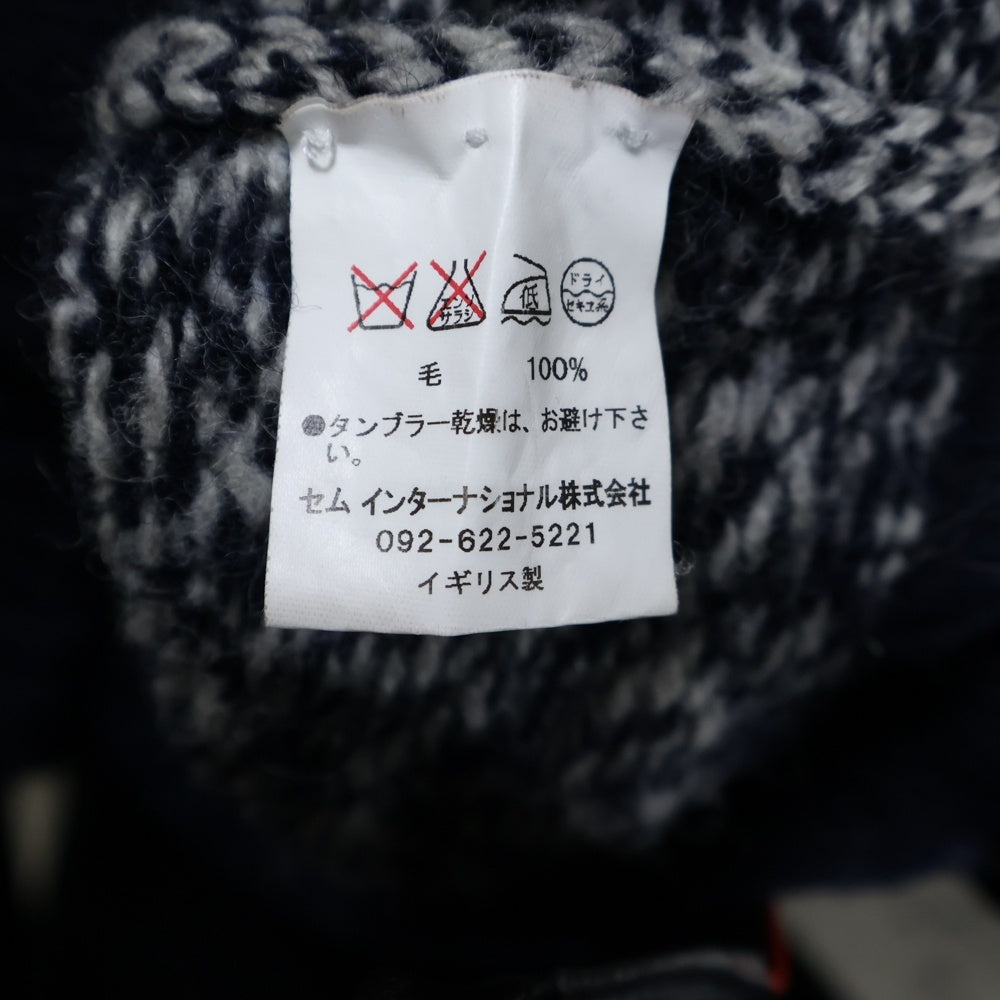 Jamiesons(ジャミーソンズ) 千鳥格子 クルーネック ウール ケーブルニットセーター グレー/ネイビー