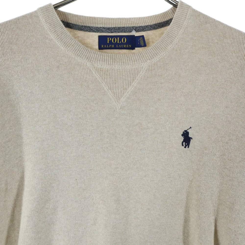 POLO RALPH LAUREN(ポロラルフローレン) ロゴ刺繍 Vステッチ クルーネック ニットセーター ベージュ