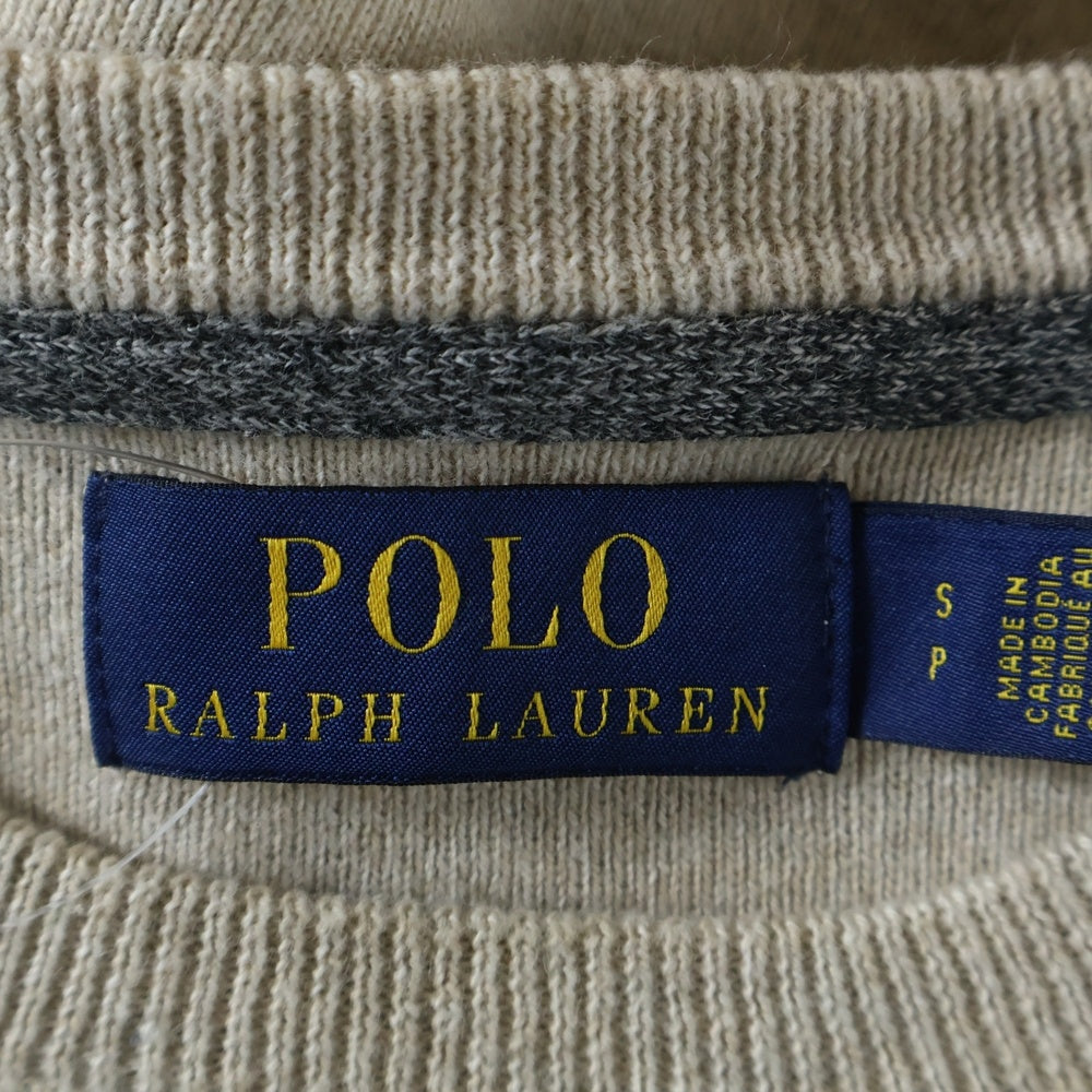 POLO RALPH LAUREN(ポロラルフローレン) ロゴ刺繍 Vステッチ クルーネック ニットセーター ベージュ