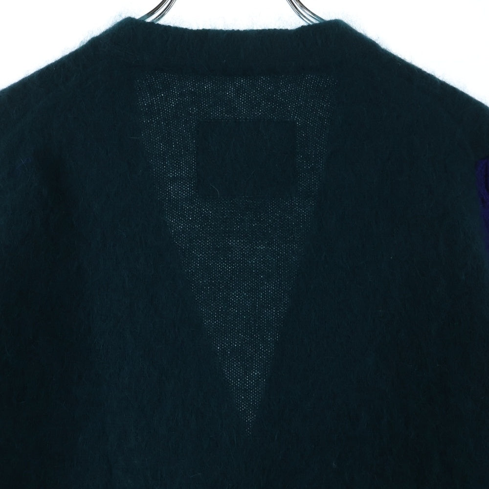 Sacai(サカイ) 14AW 異素材切替 ウール ケーブルニットカーディガン グリーン/ネイビー 14-00667M