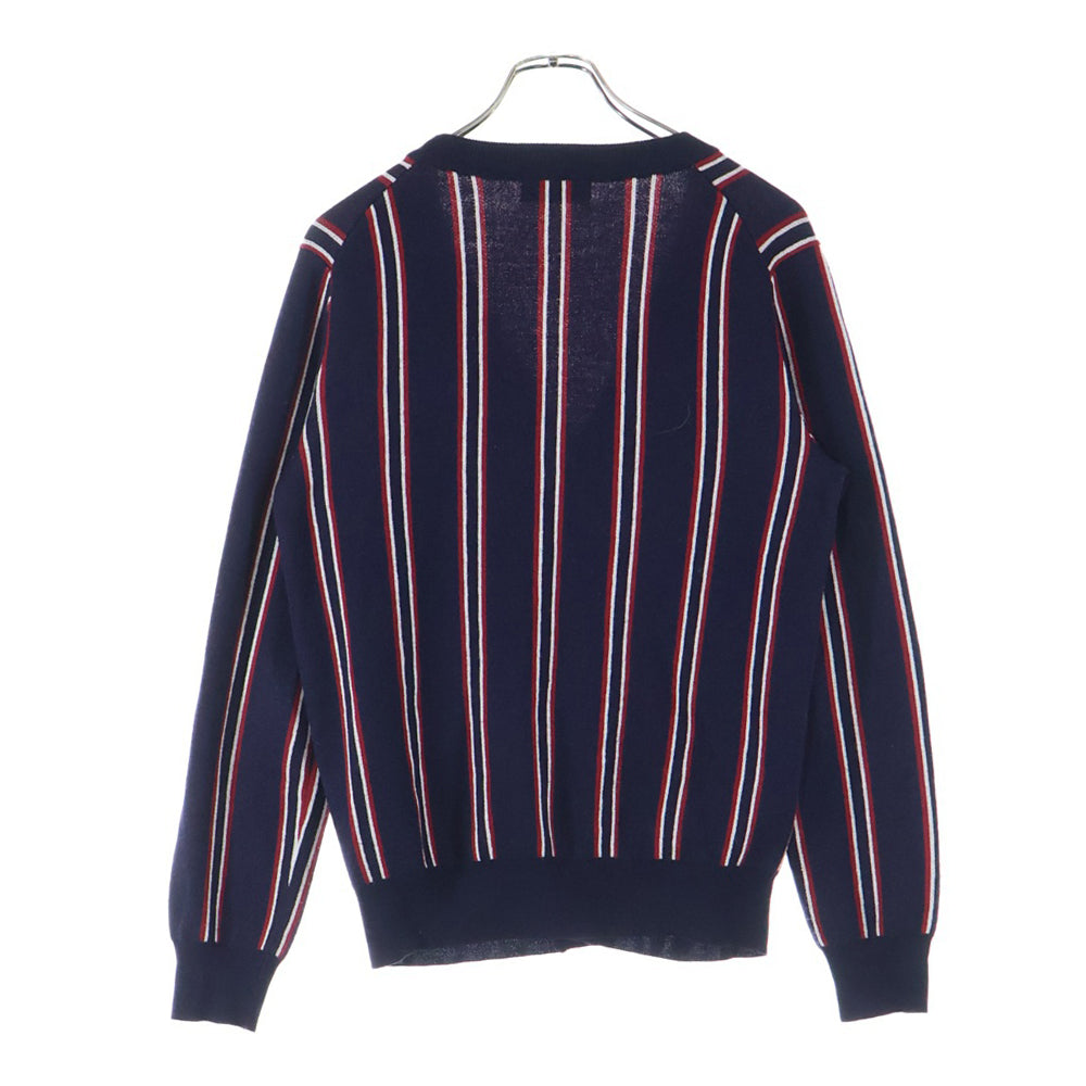 FRED PERRY(フレッドペリー) V Neck Jacquard Cardigan ストライプ柄 アクリルニットカーディガン レッド/ネイビー F3156