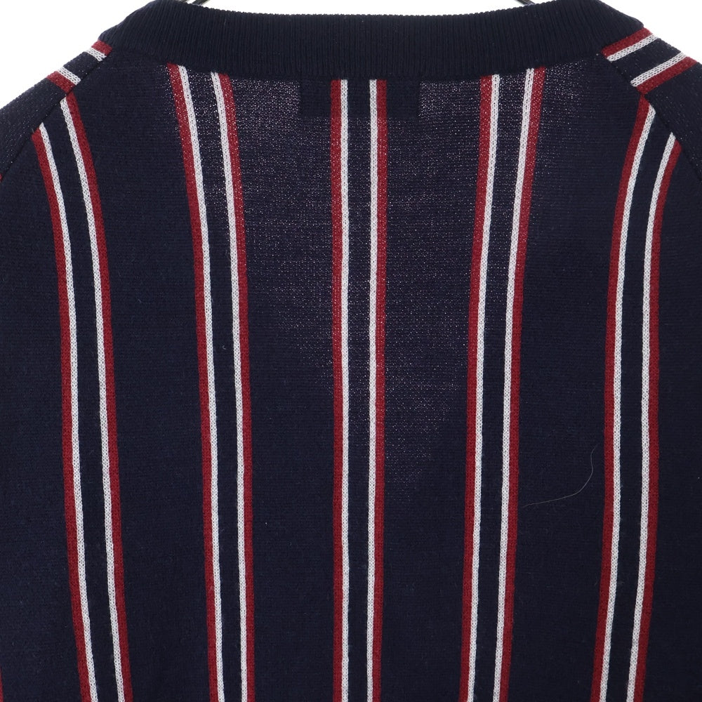FRED PERRY(フレッドペリー) V Neck Jacquard Cardigan ストライプ柄 アクリルニットカーディガン レッド/ネイビー F3156