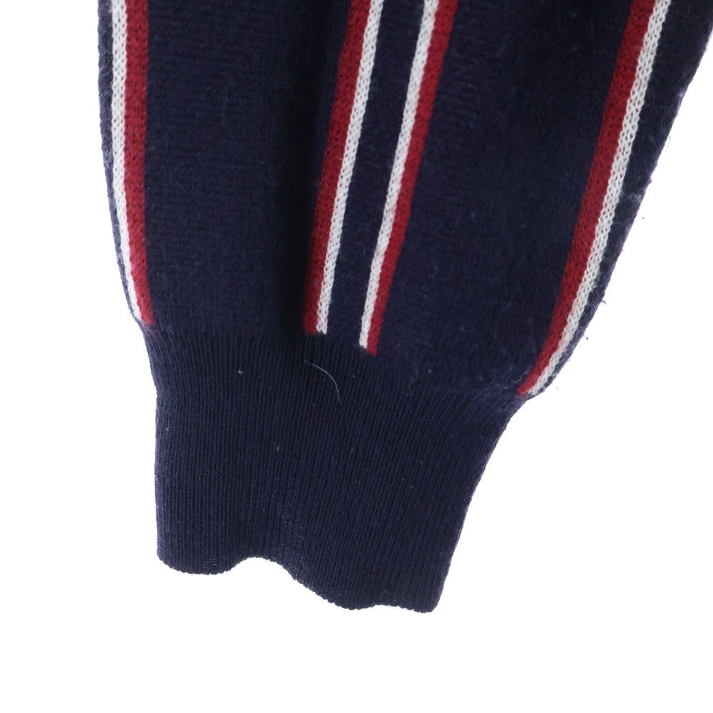 FRED PERRY(フレッドペリー) V Neck Jacquard Cardigan ストライプ柄 アクリルニットカーディガン レッド/ネイビー F3156