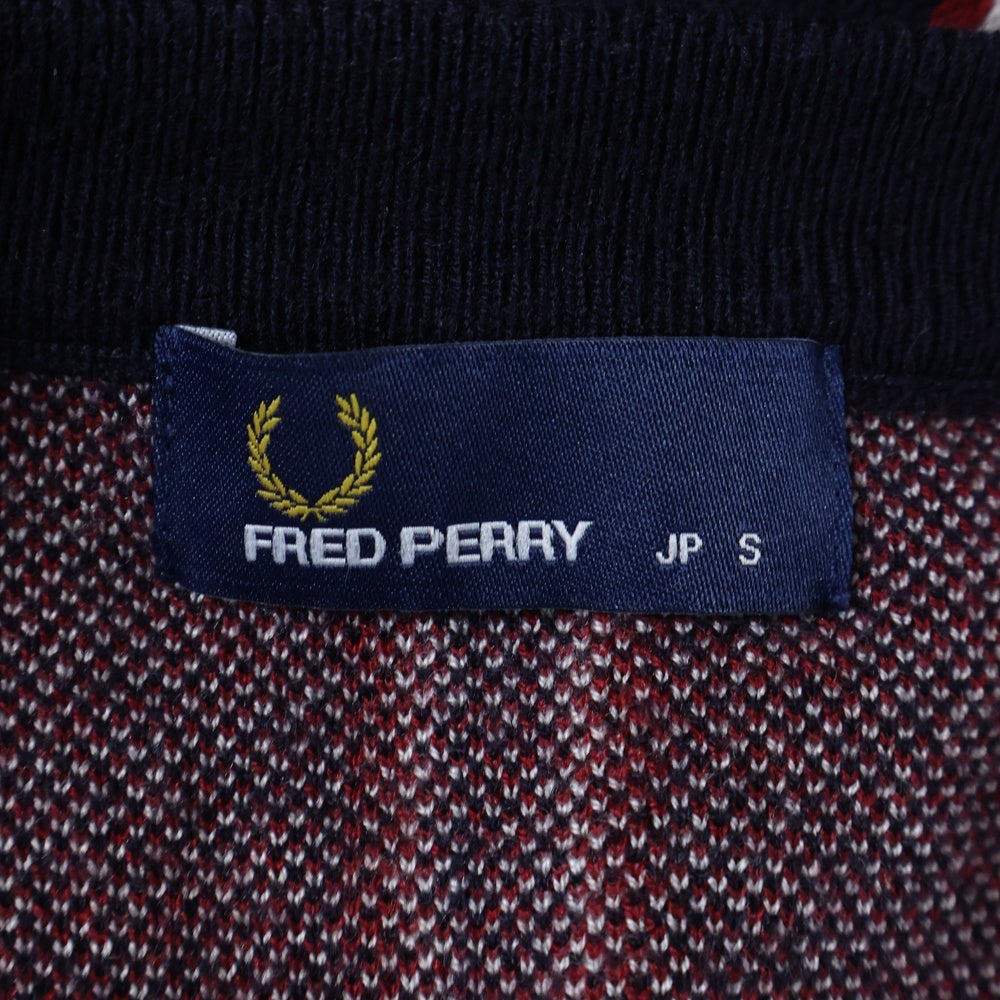FRED PERRY(フレッドペリー) V Neck Jacquard Cardigan ストライプ柄 アクリルニットカーディガン レッド/ネイビー F3156