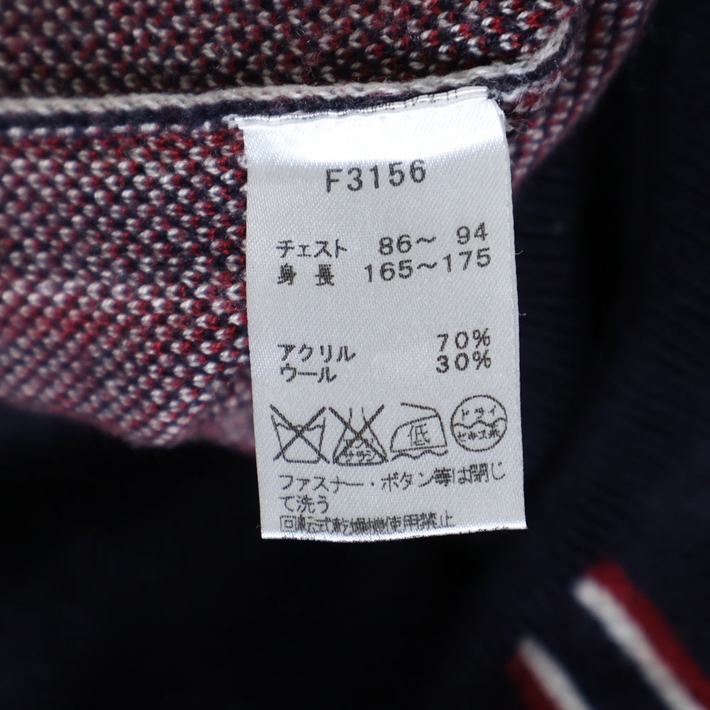 FRED PERRY(フレッドペリー) V Neck Jacquard Cardigan ストライプ柄 アクリルニットカーディガン レッド/ネイビー F3156