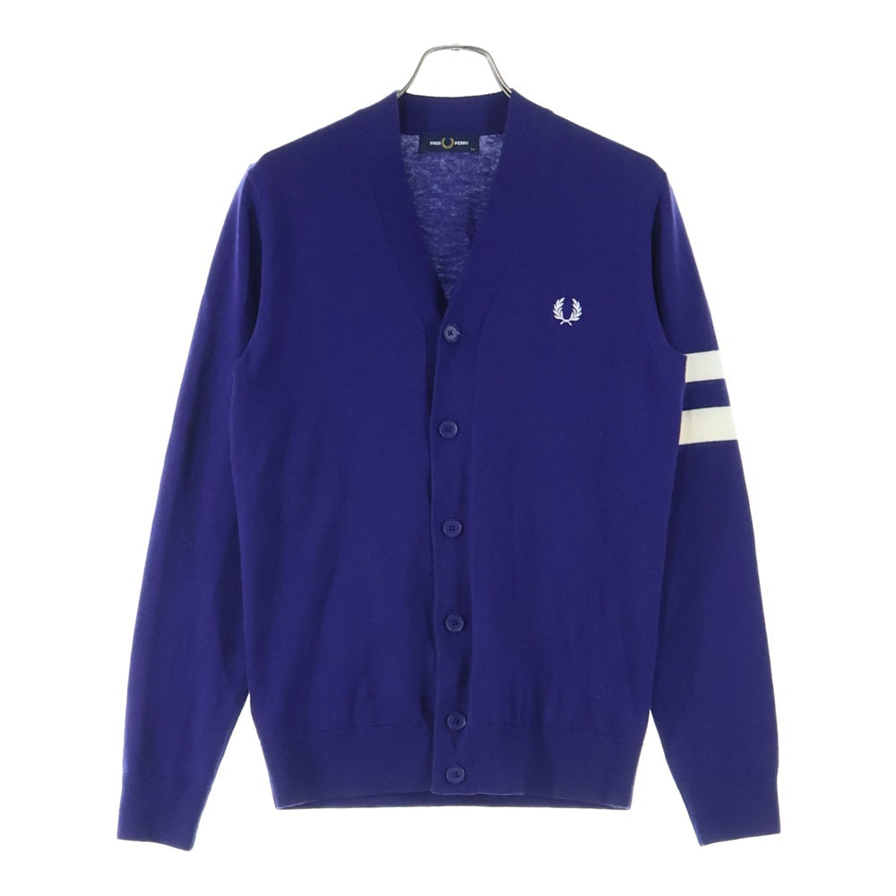 FRED PERRY(フレッドペリー) アームボーダー ロゴ刺繍 ウール混 長袖ニットカーディガン ネイビー