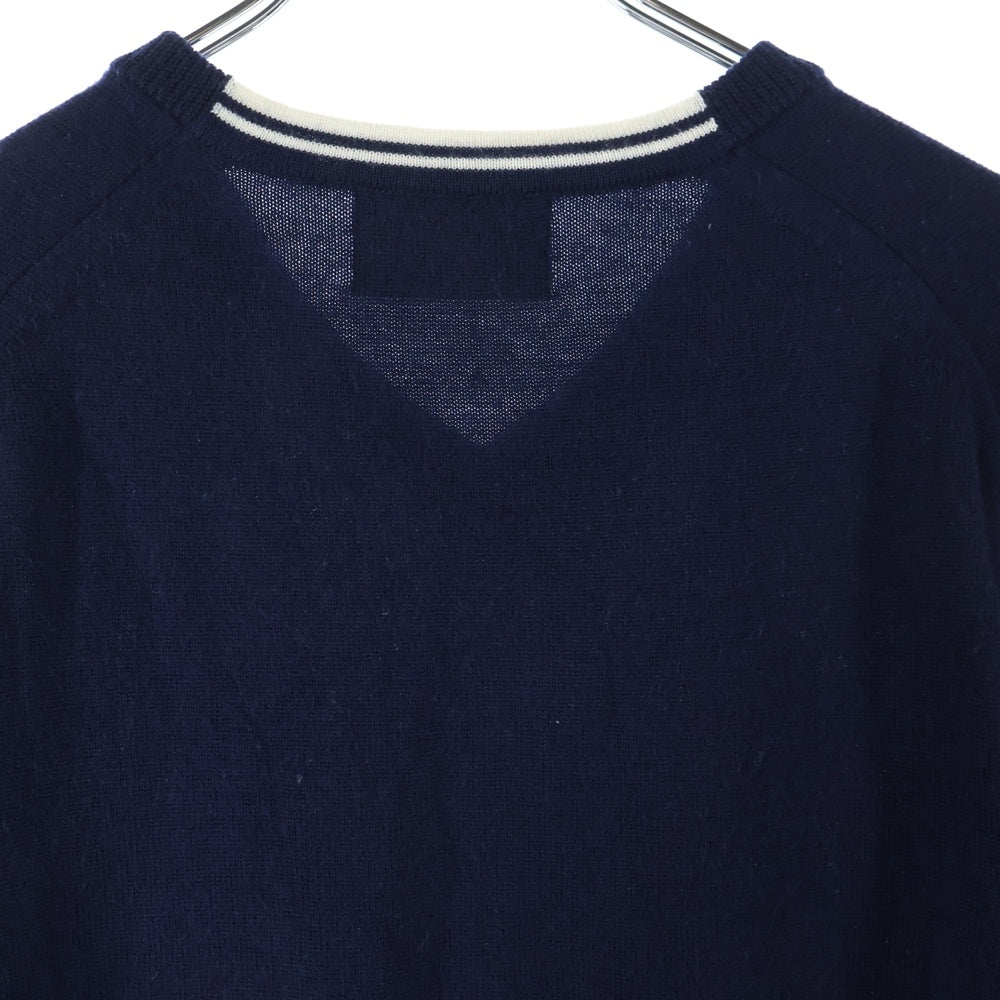 FRED PERRY(フレッドペリー) ロゴ刺繍 クラシック Vネック ウール長袖セーター ネイビー K4500