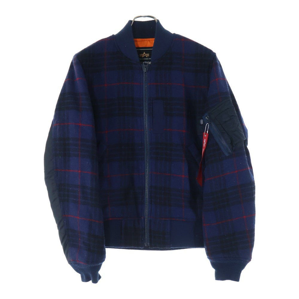 ALPHA INDUSTRIES(アルファ インダストリーズ) B-15C ウールリッチ チェック柄 ジップアップ MA-1ジャケット ネイビー 3A382