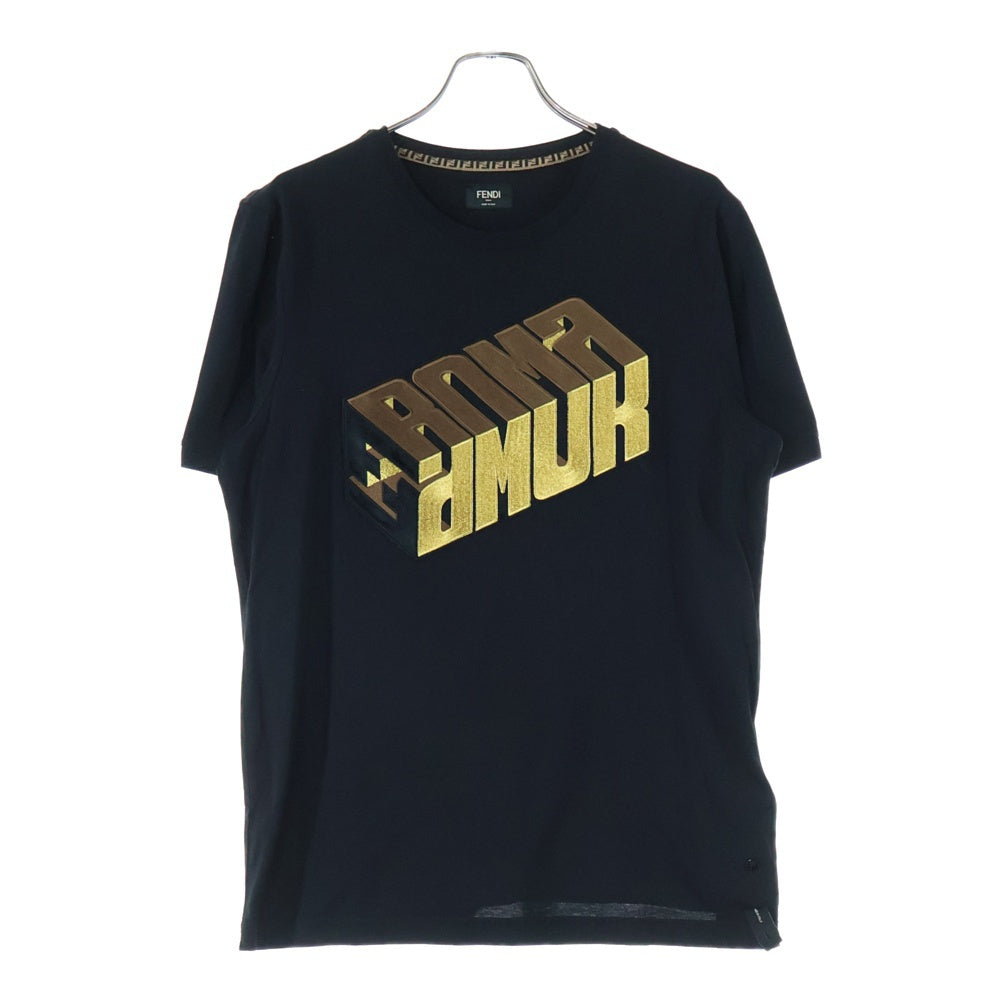 FENDI(フェンディ) フロント刺繍プリント 半袖Tシャツ カットソー FY0894 A906 ブラック