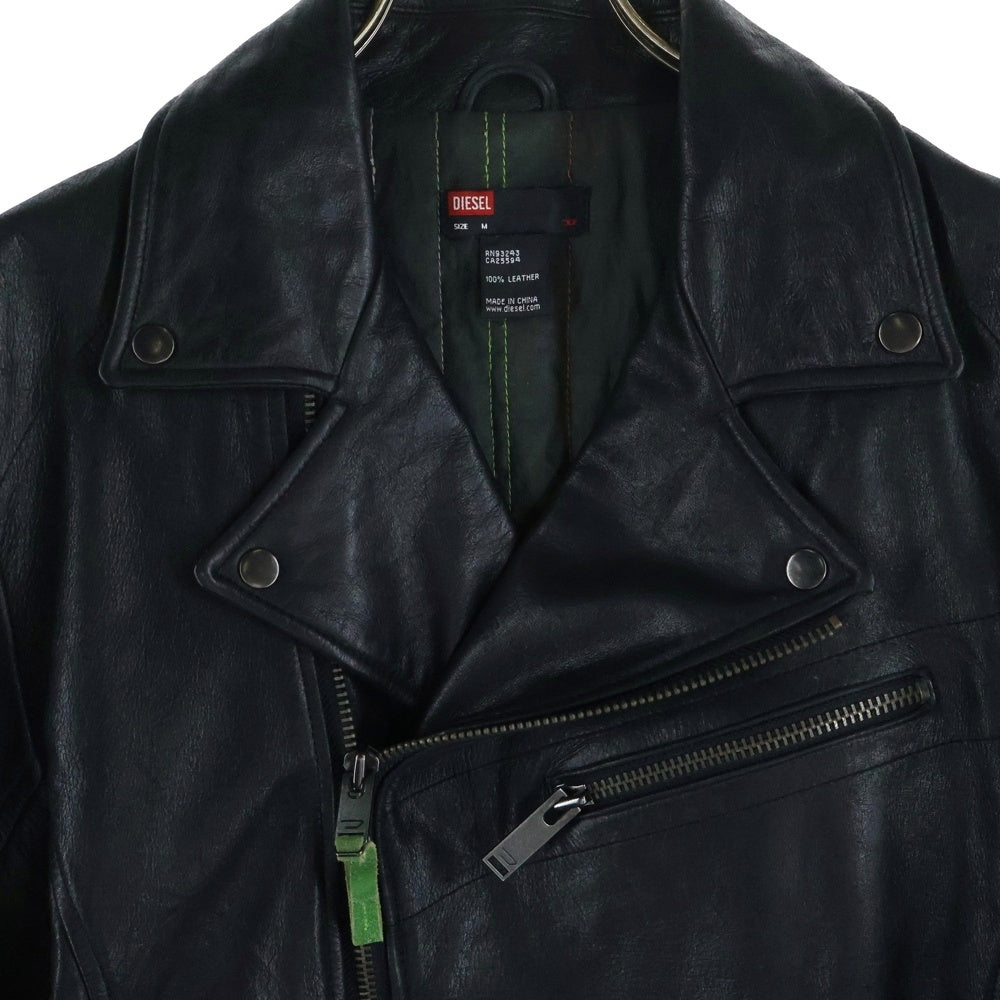 DIESEL(ディーゼル) 63ワッペン アームライン ダブルライダースジャケット ブラック/グリーン