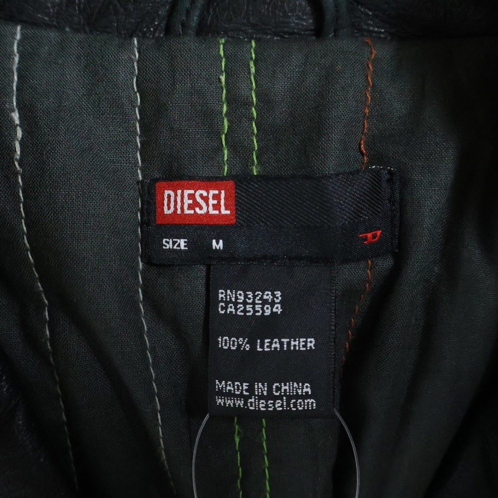 DIESEL(ディーゼル) 63ワッペン アームライン ダブルライダースジャケット ブラック/グリーン