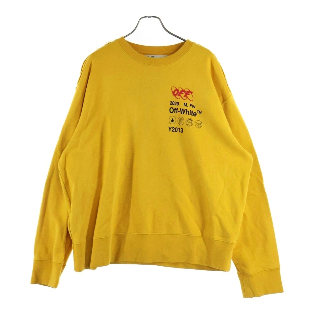 OFF-WHITE(オフホワイト) 19AW INDUSTRIAL SWEATSHIRT ロゴプリント クルーネック 長袖スウェット トレーナー イエロー OMBA037F19E30016