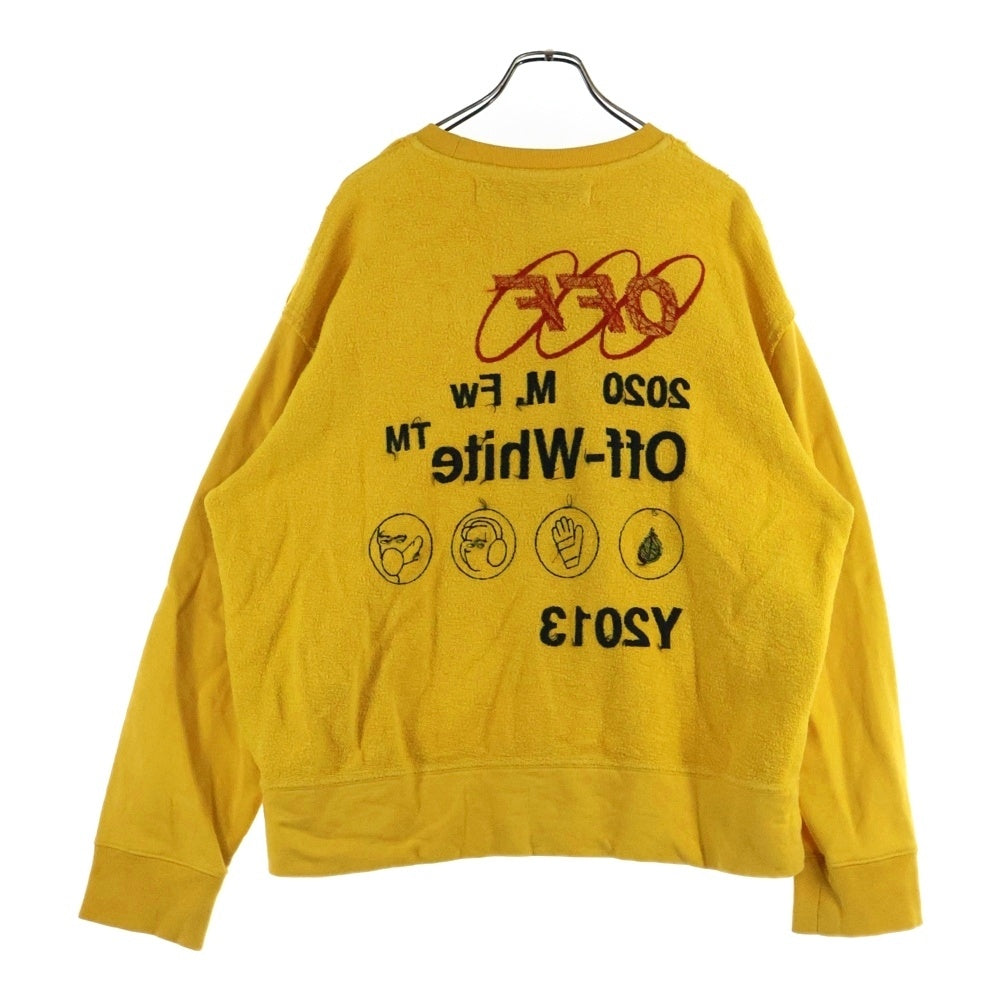 OFF-WHITE(オフホワイト) 19AW INDUSTRIAL SWEATSHIRT ロゴプリント クルーネック 長袖スウェット トレーナー イエロー OMBA037F19E30016