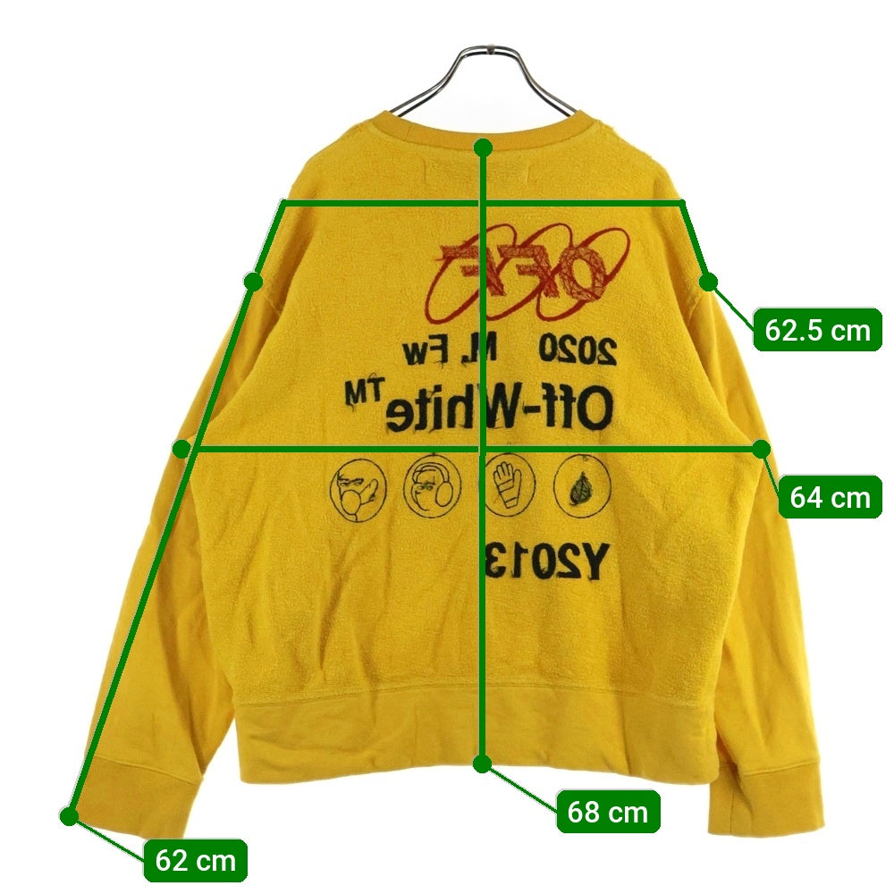 OFF-WHITE(オフホワイト) 19AW INDUSTRIAL SWEATSHIRT ロゴプリント クルーネック 長袖スウェット トレーナー イエロー OMBA037F19E30016