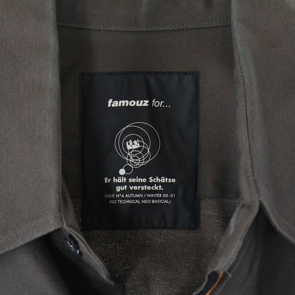 NO BRAND(ノーブランド) FAMOUZ FOR... フロントライン刺繍 長袖シャツ カーキ