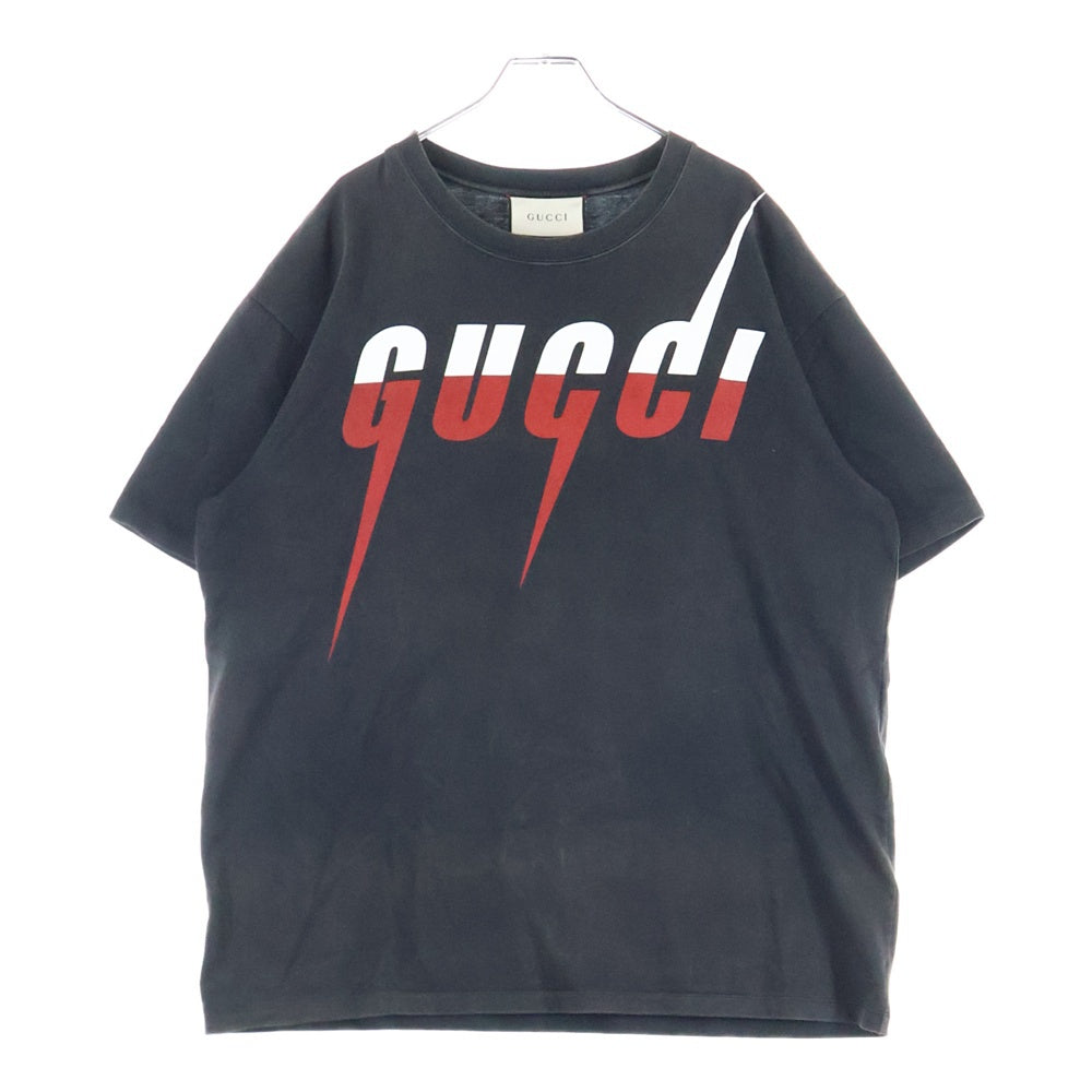 GUCCI(グッチ) ブレードプリント クルーネック コットン 半袖Tシャツ カットソー ブラック 565806XJAZY
