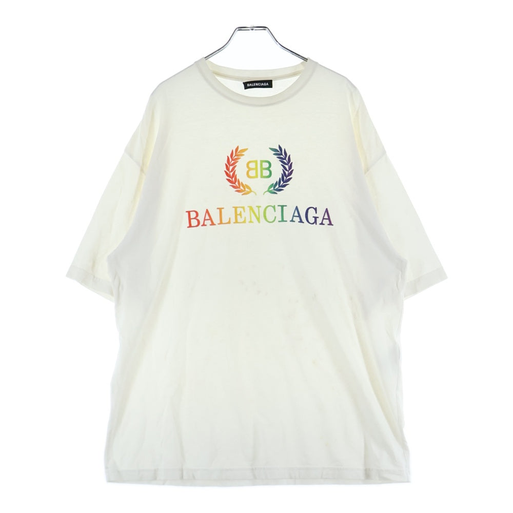 BALENCIAGA(バレンシアガ) 19SS BB LOGO TEE BBレインボーロゴ刺繍 半袖Tシャツ カットソー ホワイト 570805 TEV53