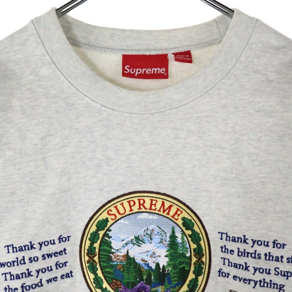 SUPREME(シュプリーム) 19AW Mountain Crewneck フロント刺? スウェットトレーナー グレー