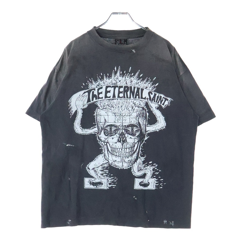SAINT MICHAEL(セントマイケル) SS TEE/THE ETERNAL ヴィンテージ加工 クルーネック 半袖Tシャツ カットソー ブラック SM-HR1-0000-002
