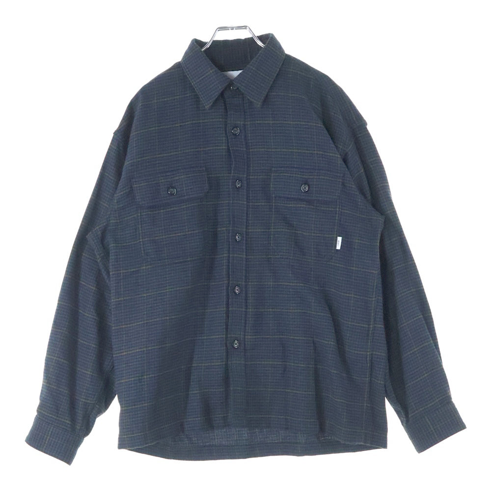 WTAPS(ダブルタップス) 24AW DECK/LS/COTTON.TWILL.TEXTILE テキスタイル ツイル 長袖シャツ ロングスリーブ ネイビー 242WVDT-SHM03