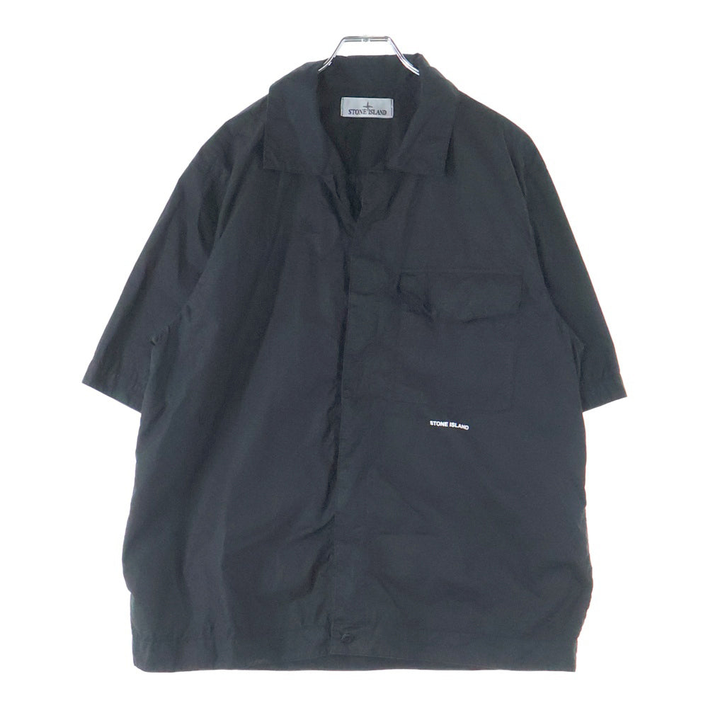 STONE ISLAND(ストーンアイランド) 24SS Sand Shirt ロゴプリント コットン 半袖シャツ ショートスリーブ ブラック 801511805