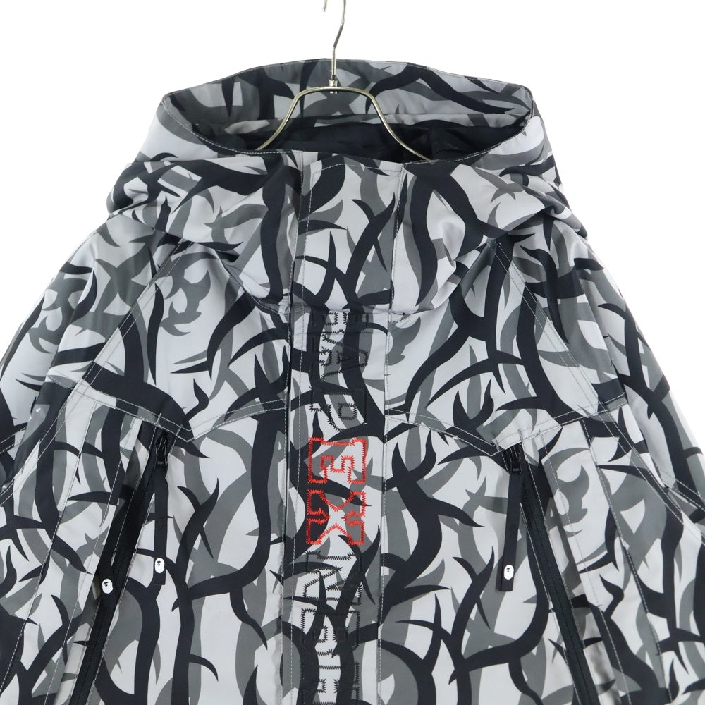 A BATHING APE(アベイシングエイプ) ×NEIGHBORHOOD TRIAL CAMO SNOWBOARD ネイバーフッド JACKET トライバル カモ フーデットジャケット ブルゾン グレー 001LJK731906C