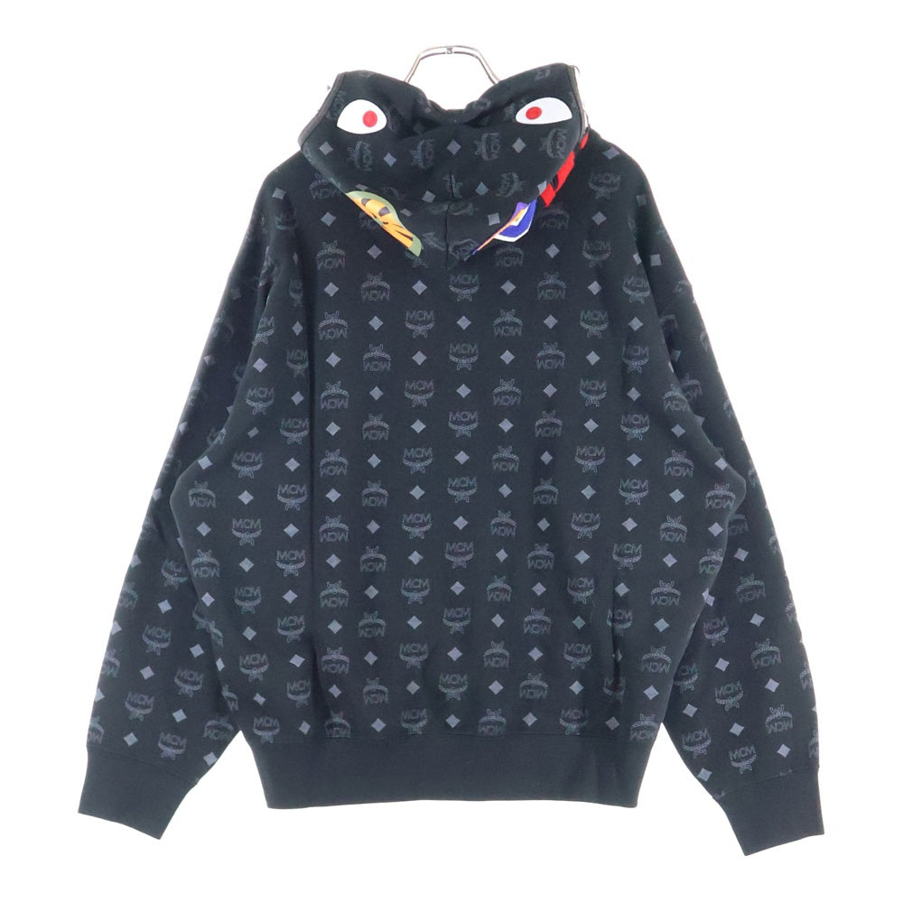 A BATHING APE(アベイシングエイプ) ×MCM Monogram Shark Hoodie モノグラム総柄 シャーク プルオーバーパーカー ブラック 001PPK231903C