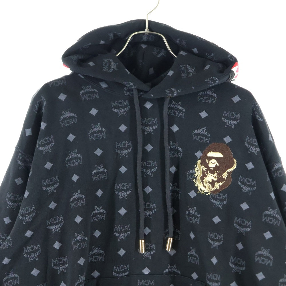 A BATHING APE(アベイシングエイプ) ×MCM Monogram Shark Hoodie モノグラム総柄 シャーク プルオーバーパーカー ブラック 001PPK231903C