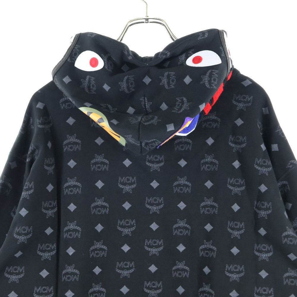 A BATHING APE(アベイシングエイプ) ×MCM Monogram Shark Hoodie モノグラム総柄 シャーク プルオーバーパーカー ブラック 001PPK231903C