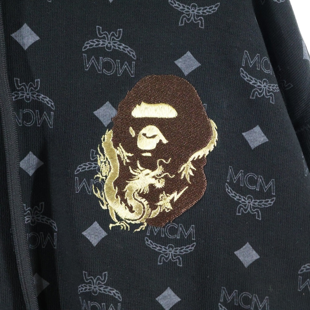 A BATHING APE(アベイシングエイプ) ×MCM Monogram Shark Hoodie モノグラム総柄 シャーク プルオーバーパーカー ブラック 001PPK231903C