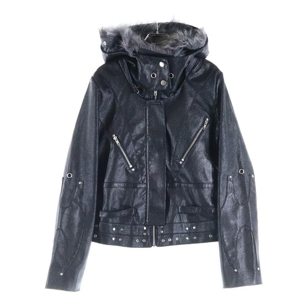 COZY WORLDWIDE(コージーワールドワイド) COZY.WRLD LEATHER JACKET ファー付き フーディージャケット ブルゾン ブラック