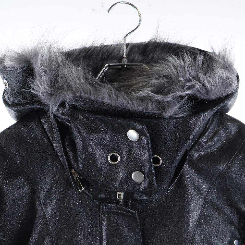 COZY WORLDWIDE(コージーワールドワイド) COZY.WRLD LEATHER JACKET ファー付き フーディージャケット ブルゾン ブラック