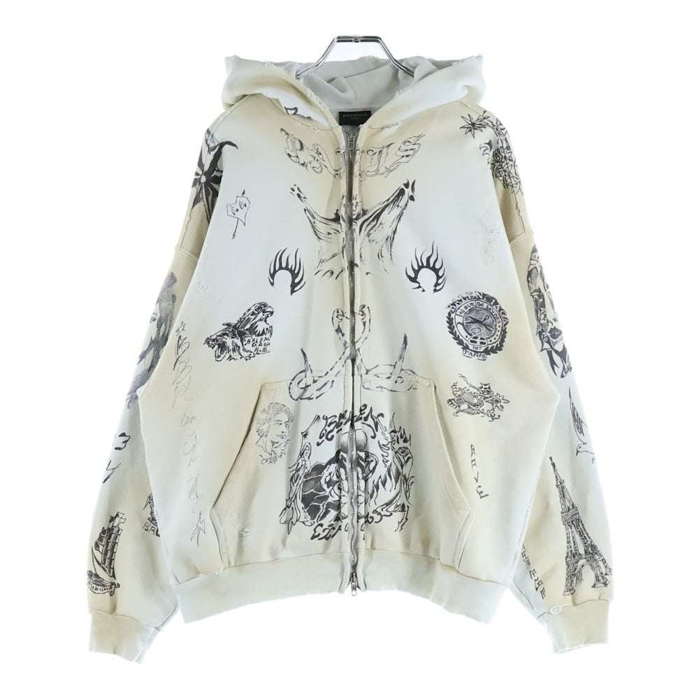 BALENCIAGA(バレンシアガ) 24SS Graffiti Zip Up Hoodie 770939 TQVK1 グラフィティ ダメージ加工 ジップアップスウェット フーディー ホワイト