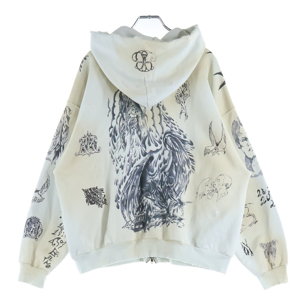 BALENCIAGA(バレンシアガ) 24SS Graffiti Zip Up Hoodie 770939 TQVK1 グラフィティ ダメージ加工 ジップアップスウェット フーディー ホワイト