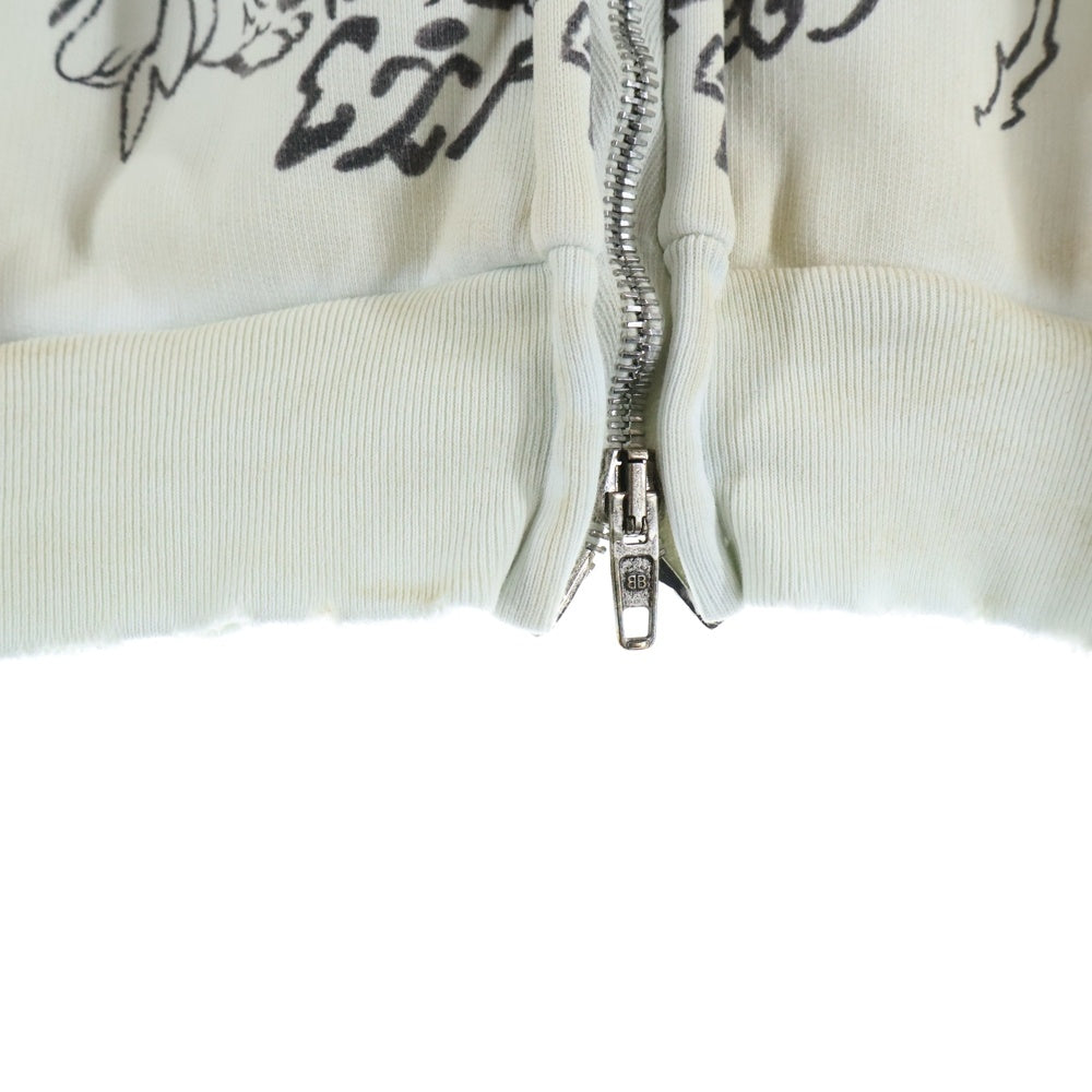 BALENCIAGA(バレンシアガ) 24SS Graffiti Zip Up Hoodie 770939 TQVK1 グラフィティ ダメージ加工 ジップアップスウェット フーディー ホワイト