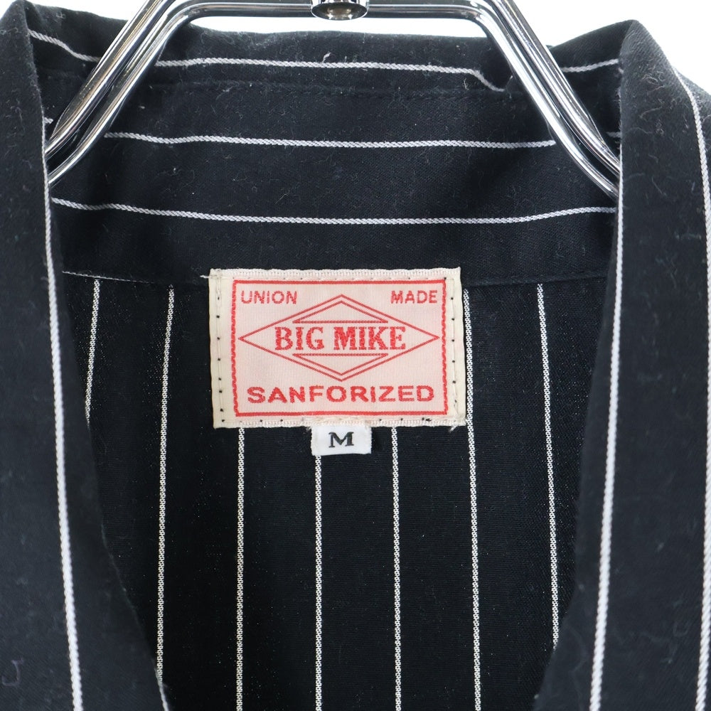 BIG MIKE(ビッグマイク) フロントポケット付 ストライプ柄半袖シャツ ブラック