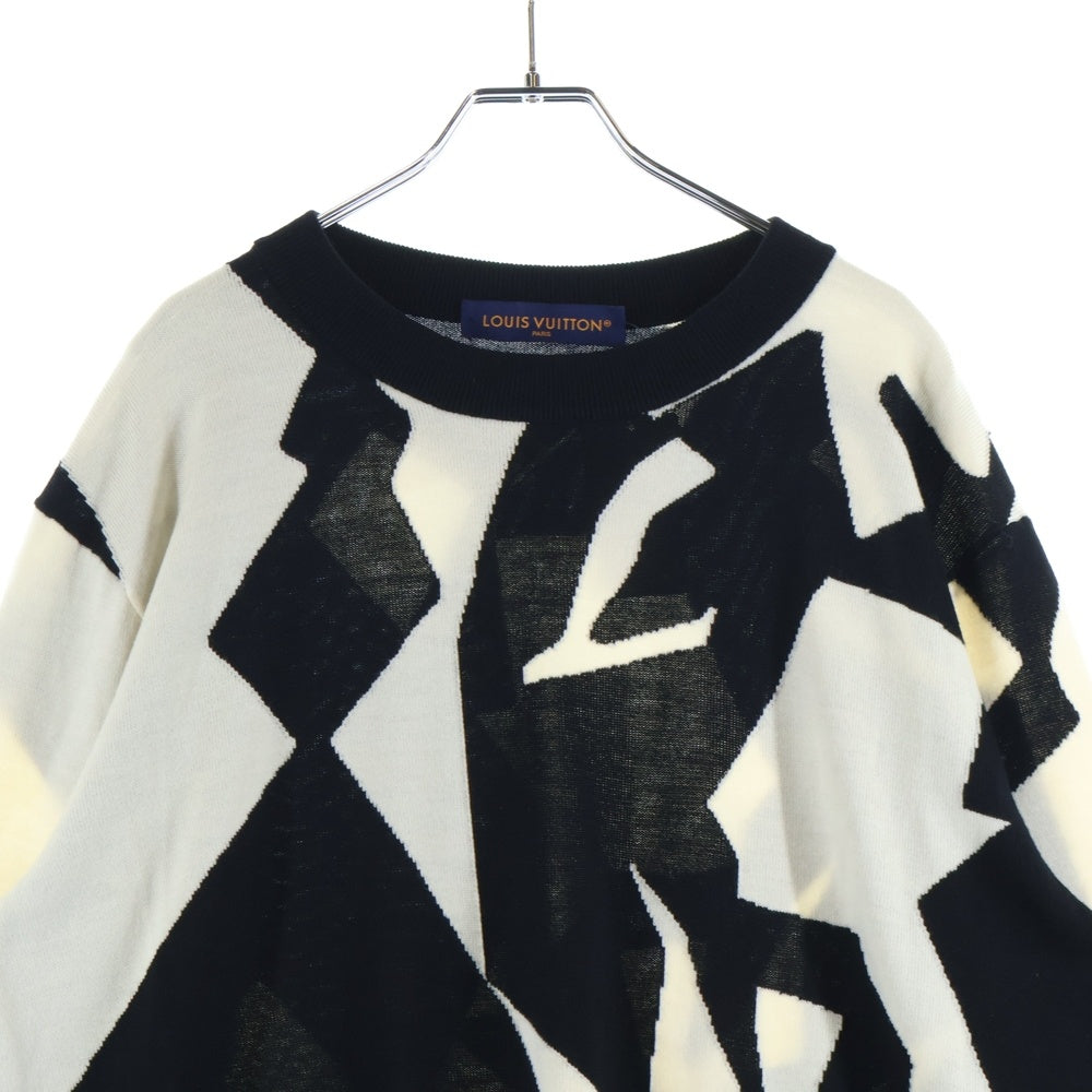 LOUIS VUITTON(ルイヴィトン) 23SS LVアブストラクトハウンドトゥース クルーネックニットセーター RM231M T26 HON34W ブラック/ホワイト